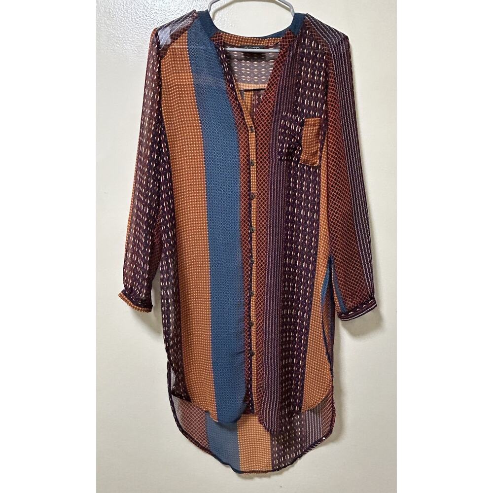 ASTR The Label Brown Oversized Button Down Sheer Shirt Dress Cover Up - Size M/L